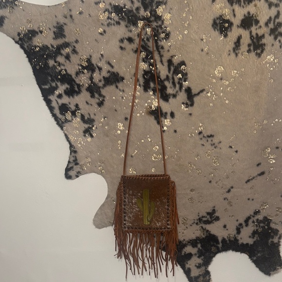 Western Brown Leather Crossbody Bag with Cactus Design - Picture 5 of 5